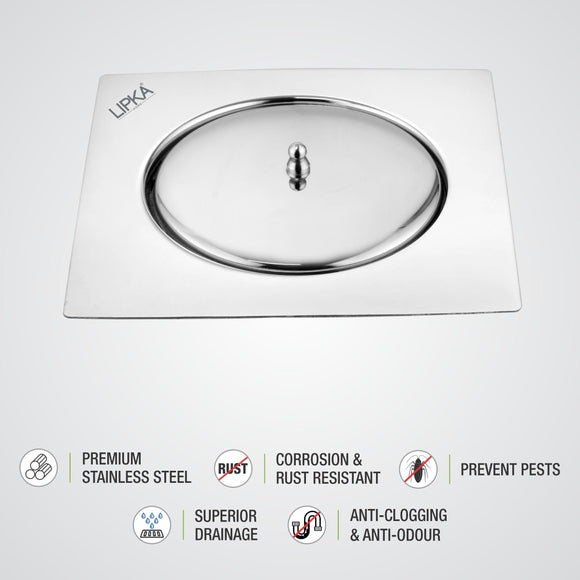 Saturn Square Flat Cut Floor Drain (6 x 6 Inches) - LIPKA - Lipka Home