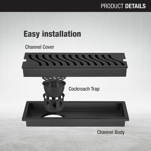 Wave Shower Drain Channel - Black (24 x 5 Inches) - LIPKA - Lipka Home