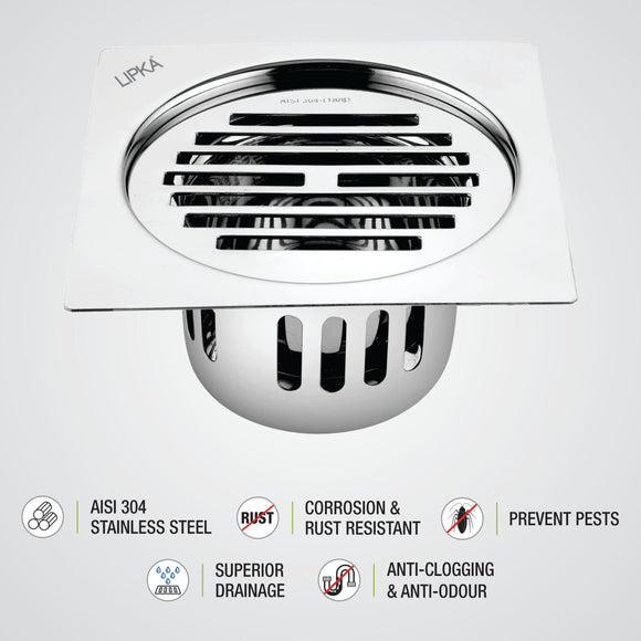 Golden Classic Jali Square Flat Cut Floor Drain (6 x 6 Inches) with Cockroach Trap - LIPKA - Lipka Home