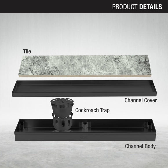 Tile Insert Shower Drain Channel - Black (40 x 5 Inches) - LIPKA - Lipka Home