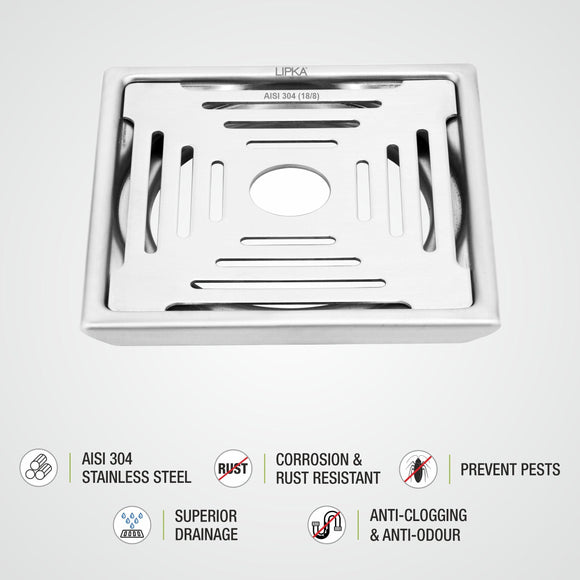 Green Exclusive Square Floor Drain (6 x 6 Inches) with Hole - LIPKA - Lipka Home