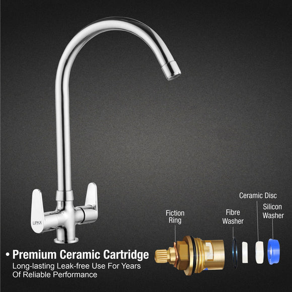 Virgo Centre Hole Basin Mixer Brass Faucet with Round Swivel Spout (20 Inches) - LIPKA - Lipka Home