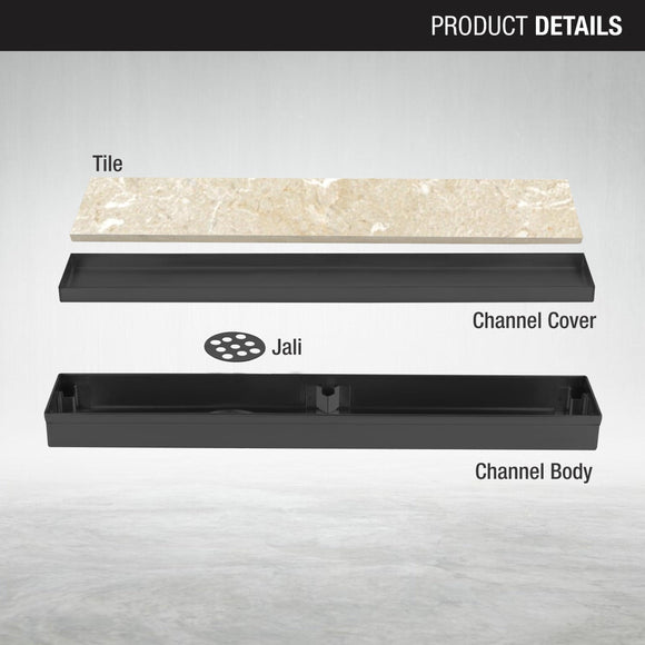 Tile Insert Shower Drain Channel - Black (36 x 2 Inches) - LIPKA - Lipka Home