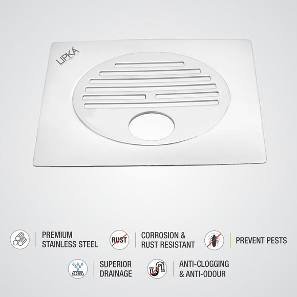 Eon Square Flat Cut Floor Drain with Golden Classic Jali and Hole (6 x 6 Inches) - LIPKA - Lipka Home