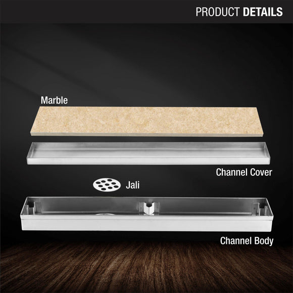 Marble Insert Shower Drain Channel (32 x 2 Inches) - LIPKA - Lipka Home