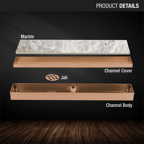 Marble Insert Shower Drain Channel - Antique Copper (24 x 2 Inches) - LIPKA - Lipka Home