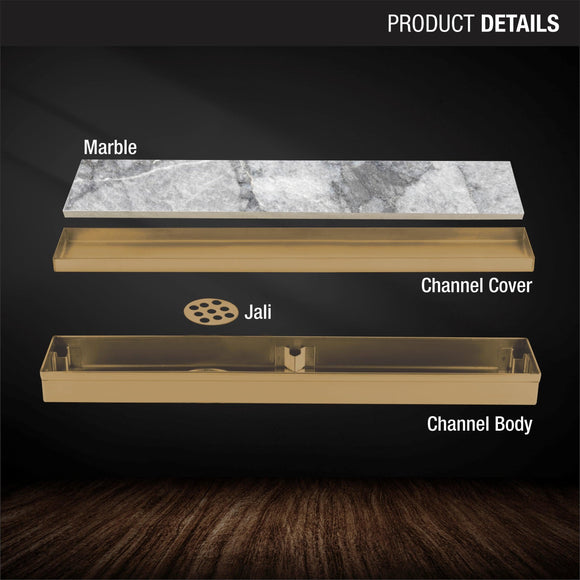 Marble Insert Shower Drain Channel - Yellow Gold (32 x 2 Inches) - LIPKA - Lipka Home