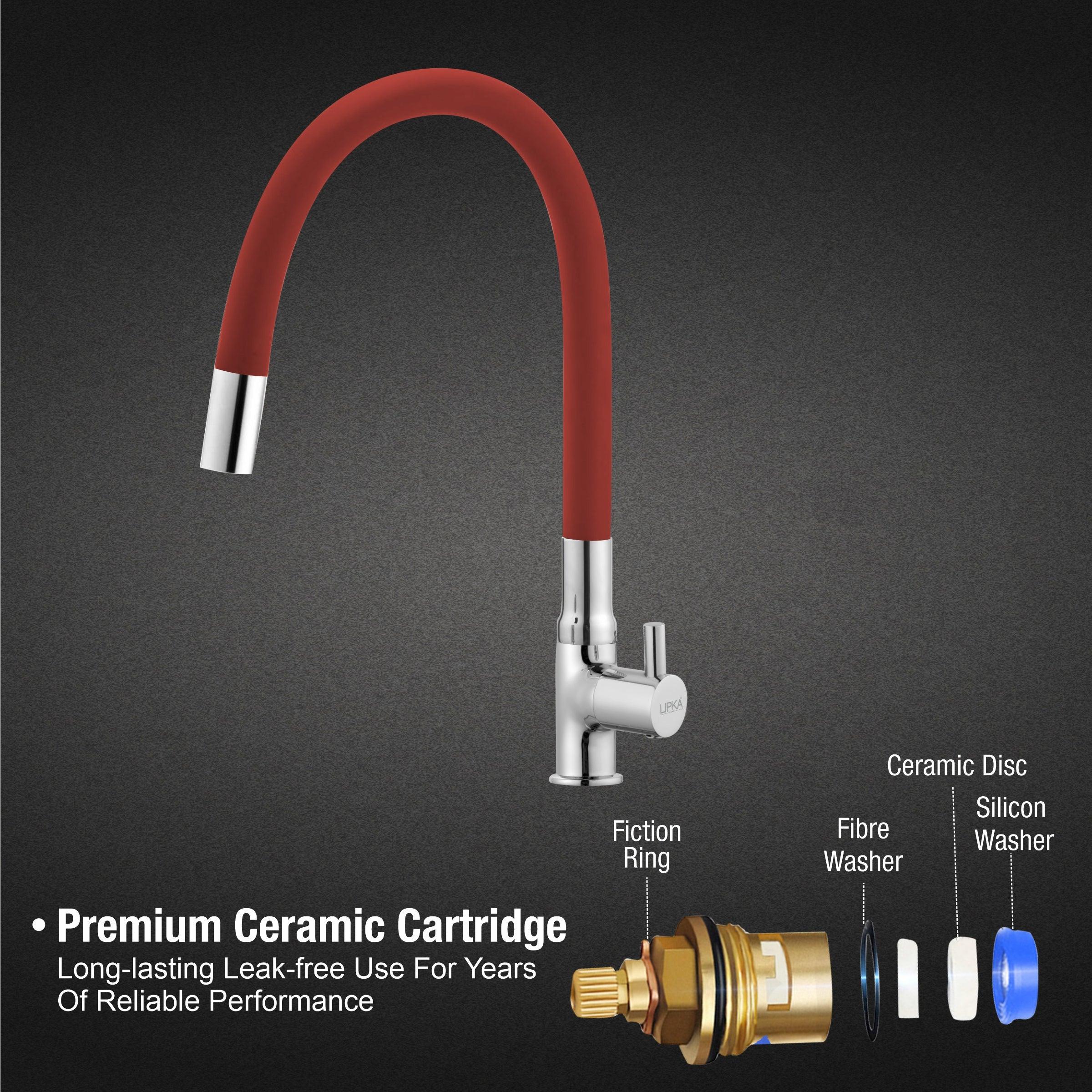 Kyron Swan Neck Brass Faucet with Flexible Silicone Spout (Red) - LIPKA - Lipka Home