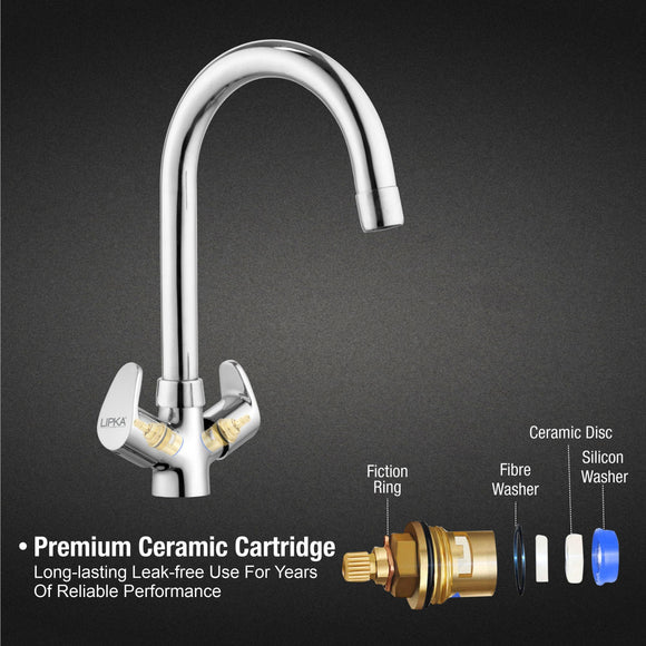 Apple Centre Hole Basin Mixer Brass Faucet with Round Swivel Spout (15 Inches) - LIPKA - Lipka Home