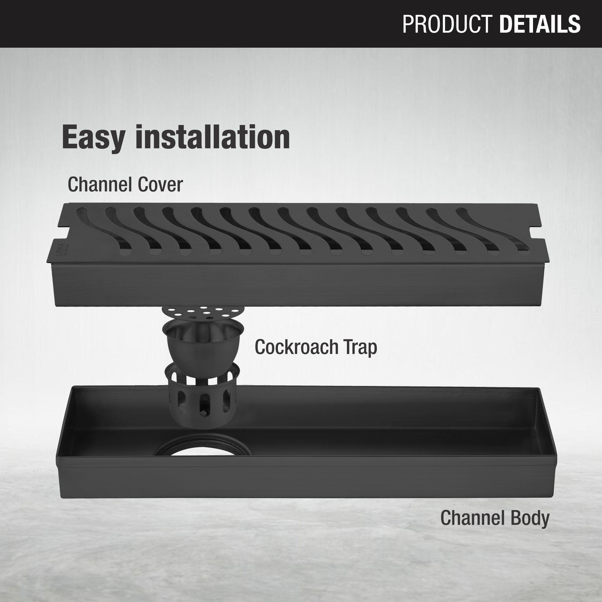 Wave Shower Drain Channel - Black (12 x 3 Inches) installation