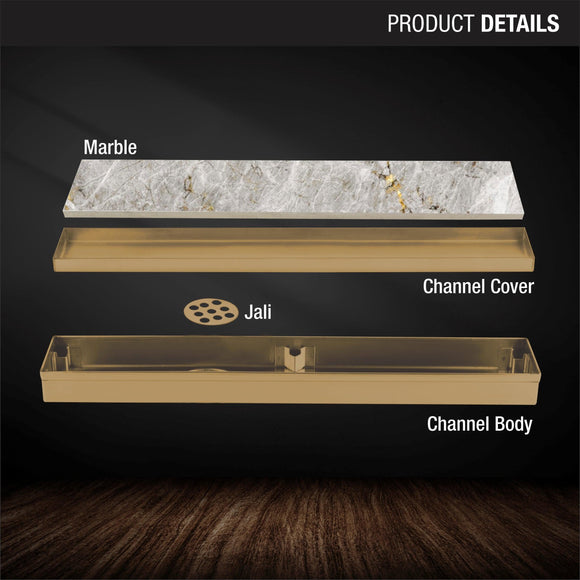 Marble Insert Shower Drain Channel - Yellow Gold (24 x 2 Inches) - LIPKA - Lipka Home