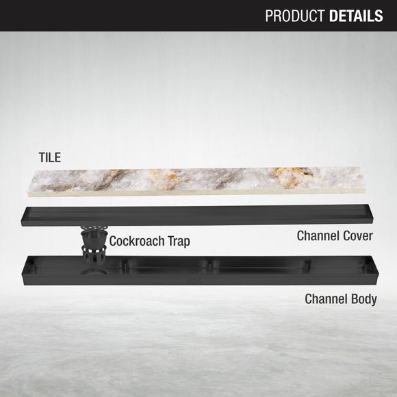 Tile Insert Shower Drain Channel - Black (48 x 3 Inches) - LIPKA - Lipka Home