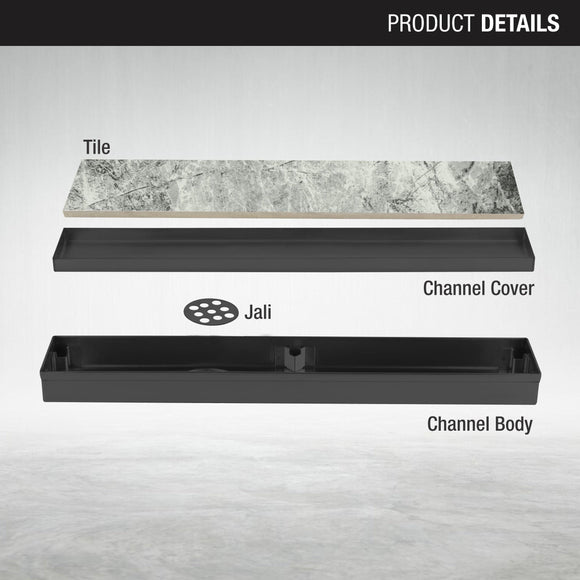 Tile Insert Shower Drain Channel - Black (40 x 2 Inches) - LIPKA - Lipka Home
