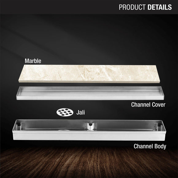 Marble Insert Shower Drain Channel (12 x 2 Inches) - LIPKA - Lipka Home