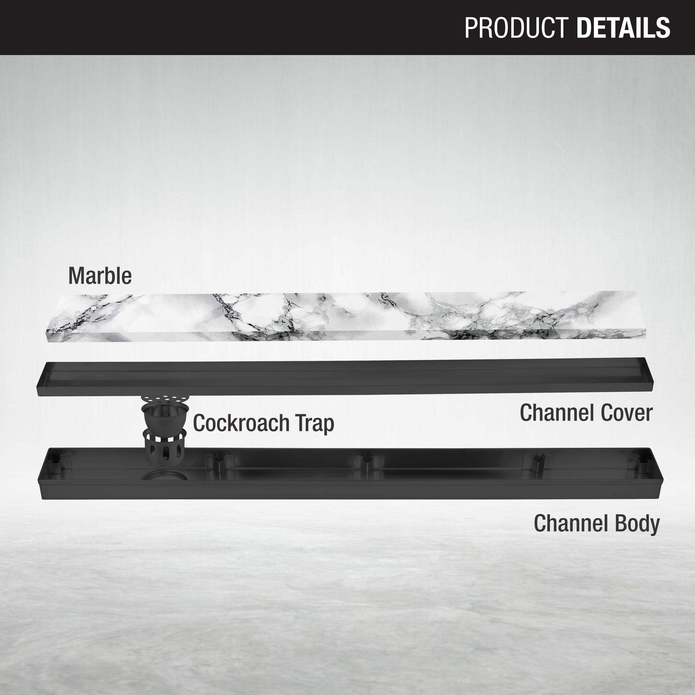 Marble Insert Shower Drain Channel - Black (48 x 3 Inches) - LIPKA - Lipka Home