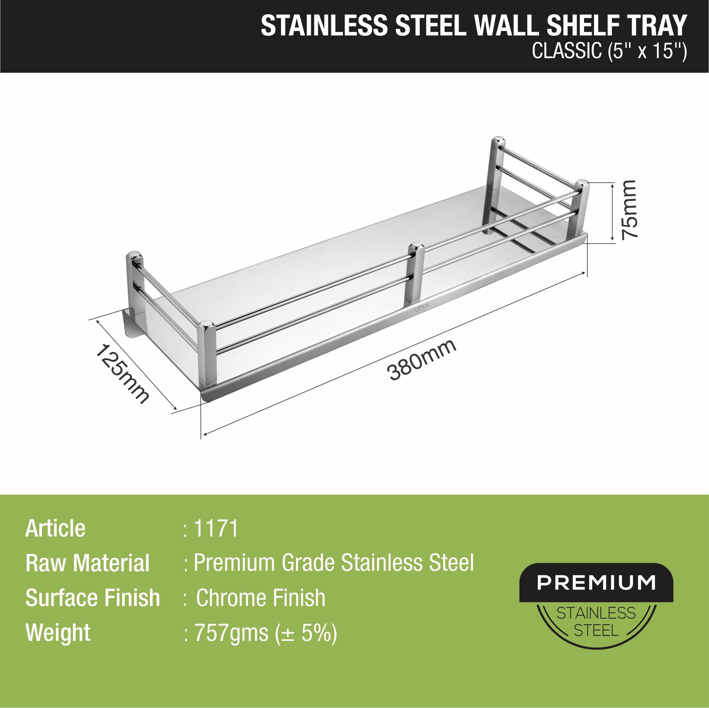 Classic Wall Shelf Tray (5 x 15 Inches) size and dimension