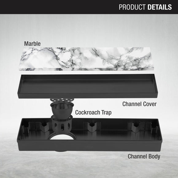 Marble Insert Shower Drain Channel - Black (18 x 3 Inches) - LIPKA - Lipka Home