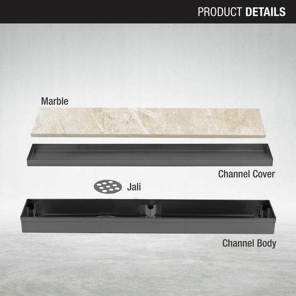 Marble Insert Shower Drain Channel - Black (18 x 2 Inches) - LIPKA - Lipka Home