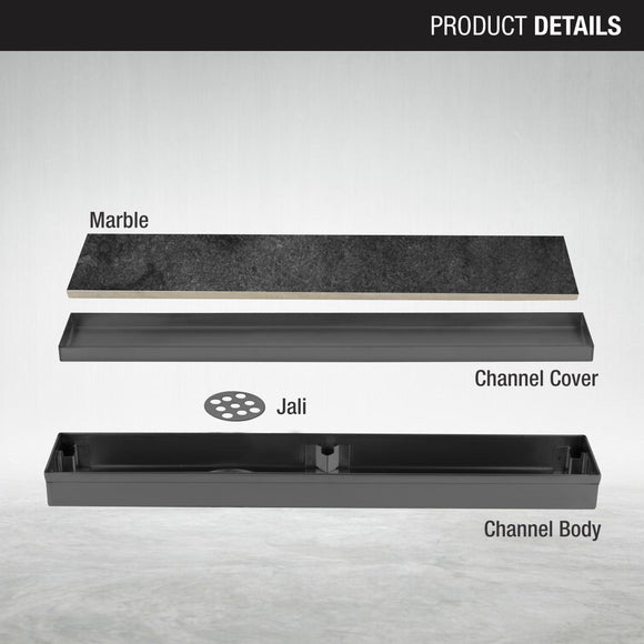 Marble Insert Shower Drain Channel - Black (24 x 2 Inches) - LIPKA - Lipka Home