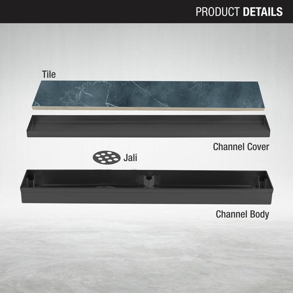 Tile Insert Shower Drain Channel - Black (18 x 2 Inches) - LIPKA - Lipka Home