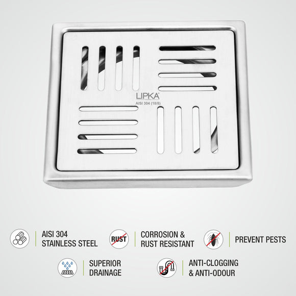 Pink Exclusive Square Floor Drain (5 x 5 Inches) - LIPKA - Lipka Home