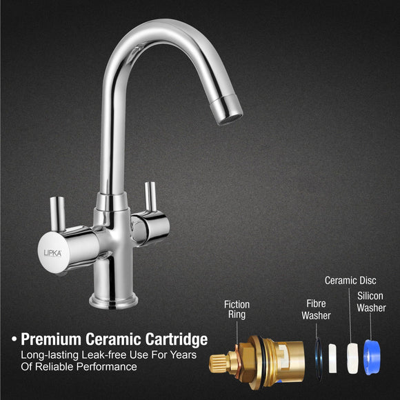 Kyron Centre Hole Basin Mixer Brass Faucet with Round Swivel Spout (12 Inches) - LIPKA - Lipka Home