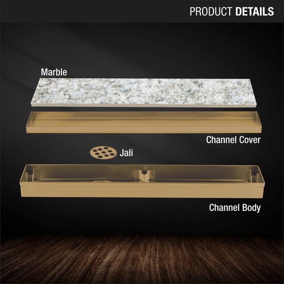 Marble Insert Shower Drain Channel - Yellow Gold (12 x 2 Inches) - LIPKA - Lipka Home