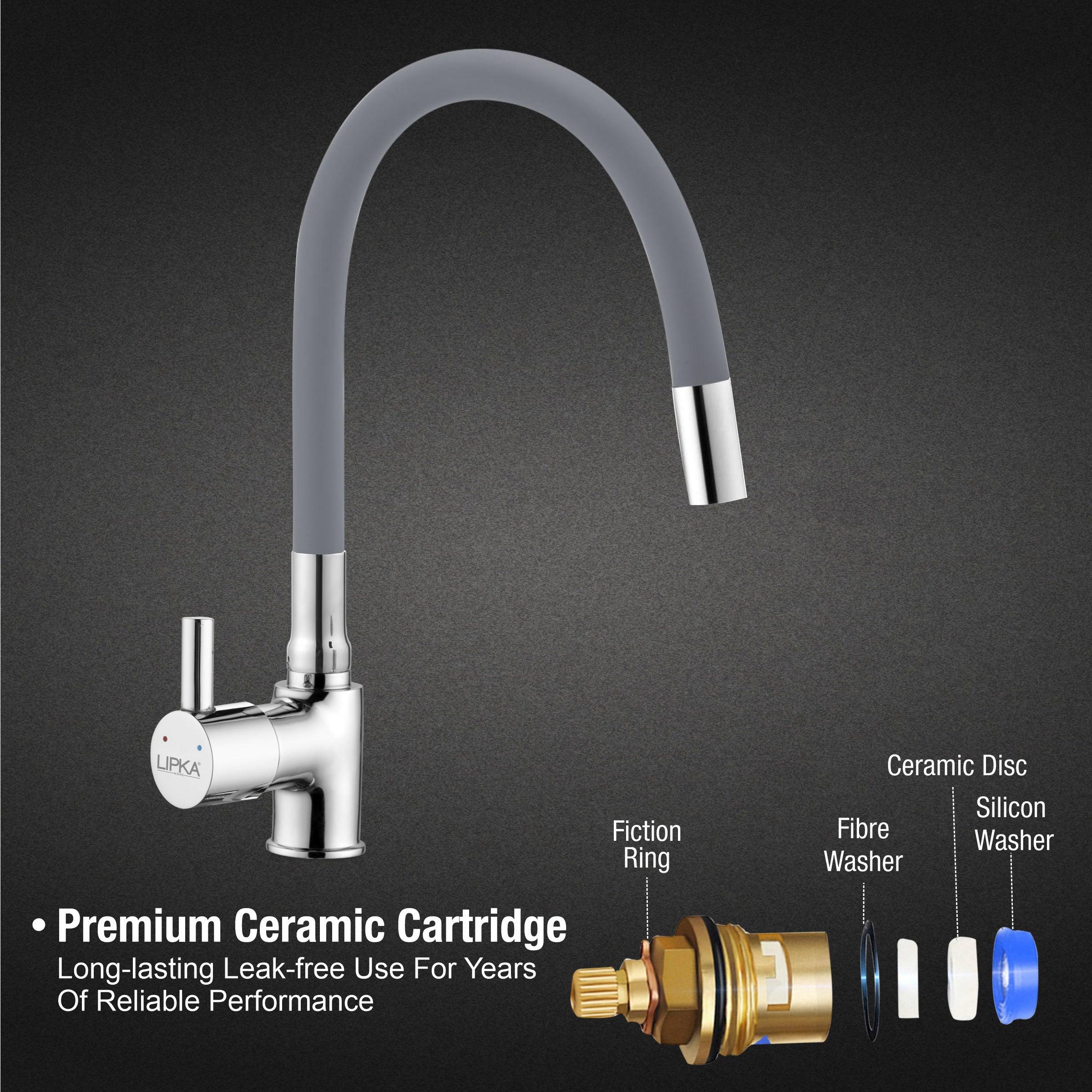 Kyron Single Lever Table Mount Sink Mixer Brass Faucet with Flexible Silicone Spout (Grey) - LIPKA - Lipka Home