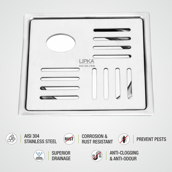 Pink Exclusive Square Flat Cut Floor Drain (5 x 5 Inches) with Hole - LIPKA - Lipka Home