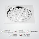 Eon Square Flat Cut Floor Drain with Plain Jali and Hinge (5 x 5 Inches) - LIPKA - Lipka Home