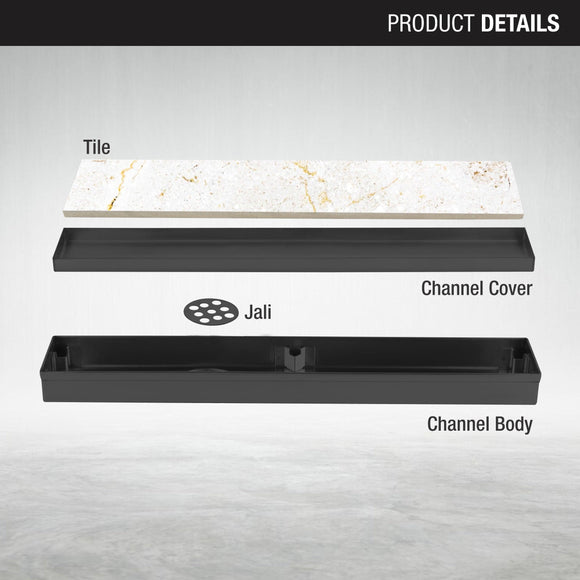 Tile Insert Shower Drain Channel - Black (24 x 2 Inches) - LIPKA - Lipka Home