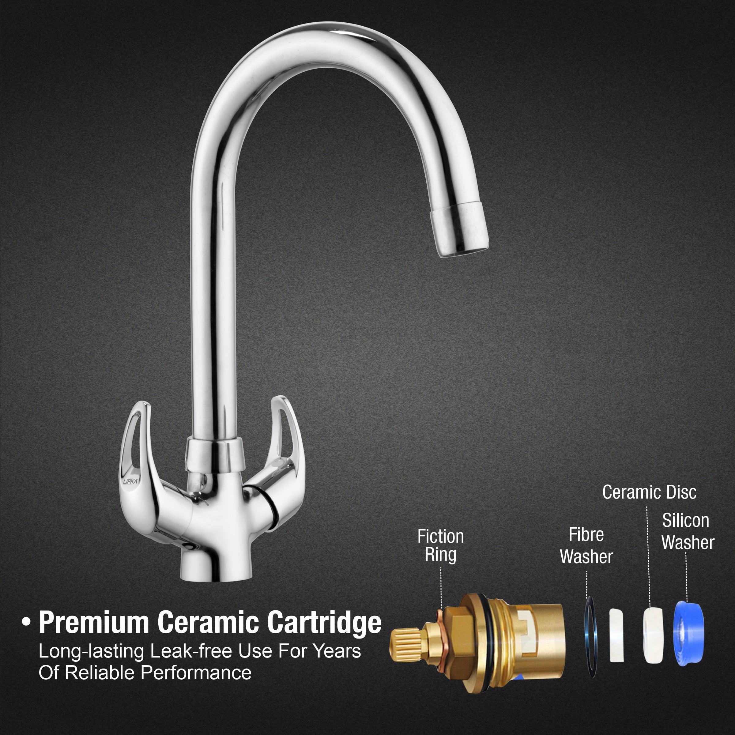 Pixel Centre Hole Basin Mixer Brass Faucet with Round Swivel Spout (15 Inches) - LIPKA - Lipka Home