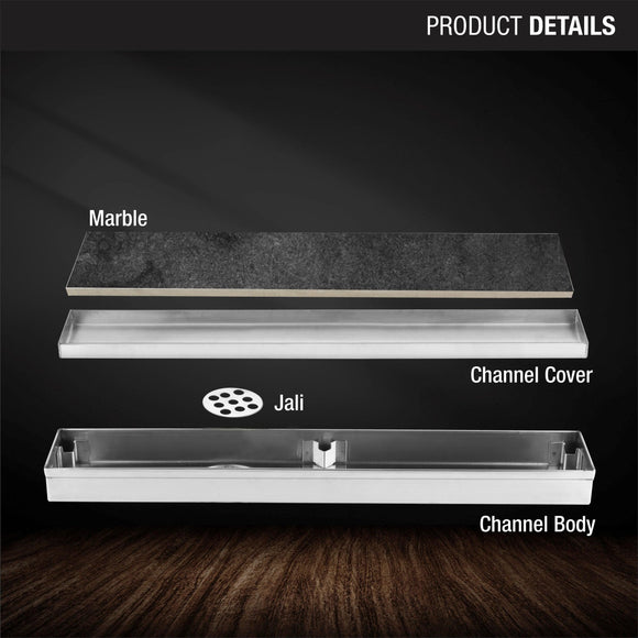 Marble Insert Shower Drain Channel (24 x 2 Inches) - LIPKA - Lipka Home