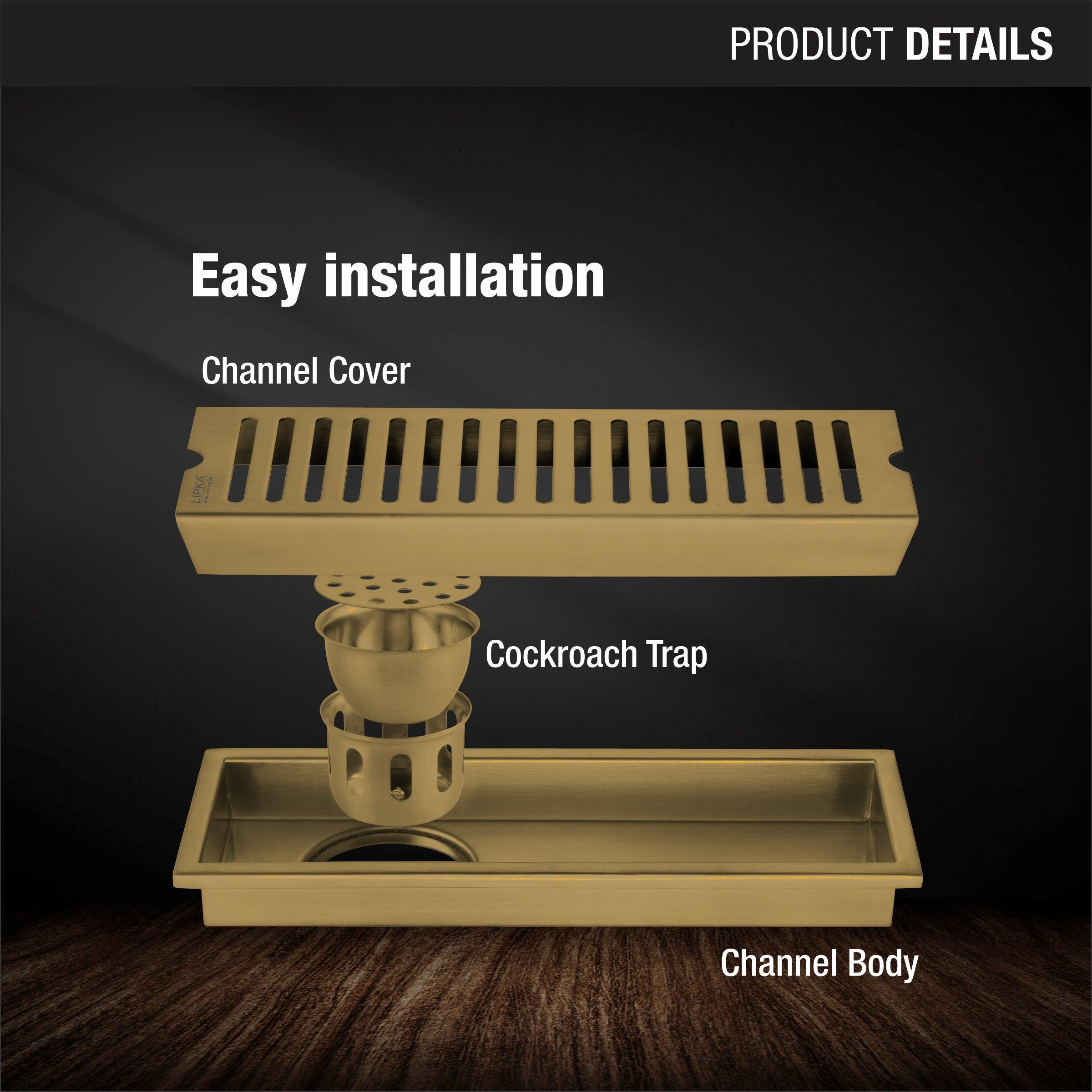 Vertical Shower Drain Channel - Yellow Gold (18 x 5 Inches) - LIPKA - Lipka Home