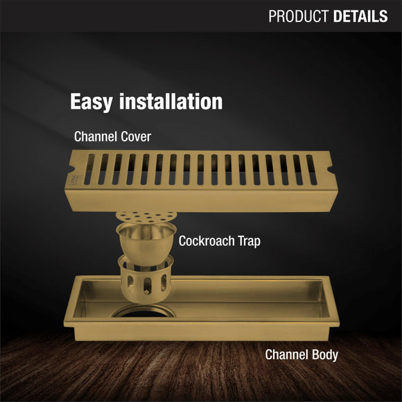 Vertical Shower Drain Channel - Yellow Gold (18 x 5 Inches) - LIPKA - Lipka Home