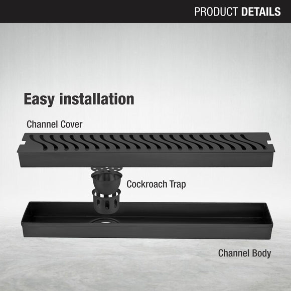 Wave Shower Drain Channel - Black (40 x 3 Inches) - LIPKA - Lipka Home