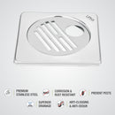 Eon Square Floor Drain with Golden Classic Jali and Hole (5 x 5 Inches) - LIPKA - Lipka Home