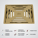 Green Exclusive Square Flat Cut Floor Drain in Yellow Gold PVD Coating (6 x 6 Inches) - LIPKA - Lipka Home