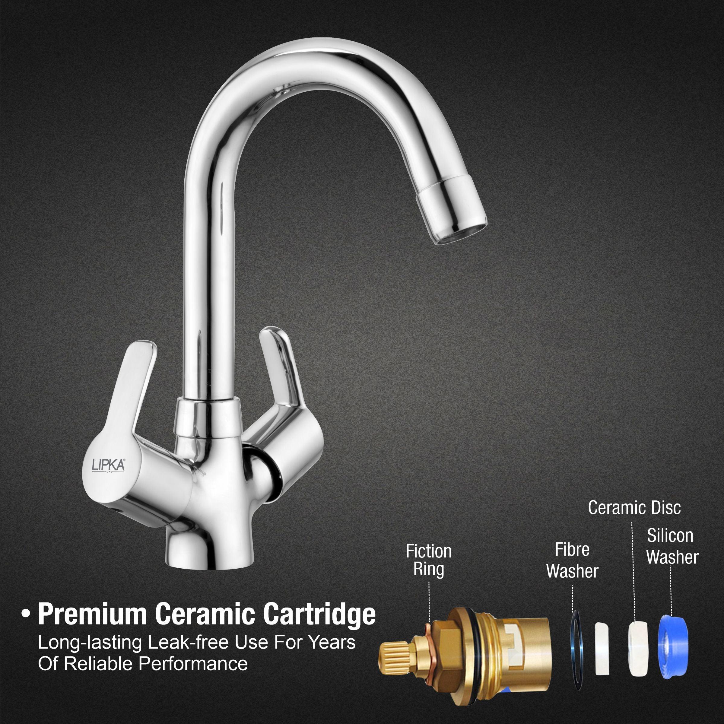 Frenk Centre Hole Basin Mixer Brass Faucet with Round Swivel Spout (15 Inches) - LIPKA - Lipka Home