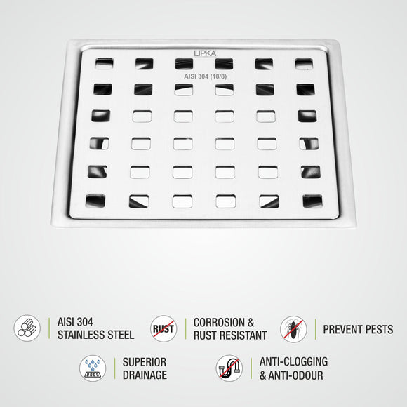 Red Exclusive Square Flat Cut Floor Drain (5 x 5 Inches) - LIPKA - Lipka Home