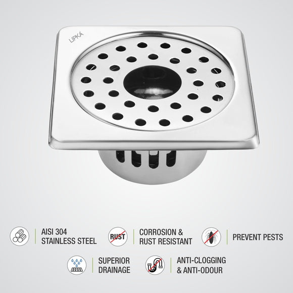Square Floor Drain (5 x 5 Inches) with Hole and Cockroach Trap - LIPKA - Lipka Home