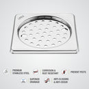 Eon Square Floor Drain with Plain Jali and Lock (5 x 5 Inches) - LIPKA - Lipka Home