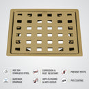 Red Exclusive Square Flat Cut Floor Drain in Yellow Gold PVD Coating (6 x 6 Inches) - LIPKA - Lipka Home