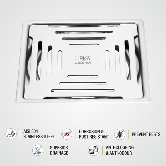 Green Exclusive Square Flat Cut Floor Drain (5 x 5 Inches) - LIPKA - Lipka Home
