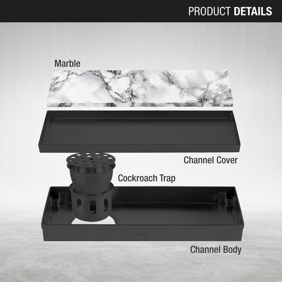 Marble Insert Shower Drain Channel - Black (12 x 5 Inches) - LIPKA - Lipka Home