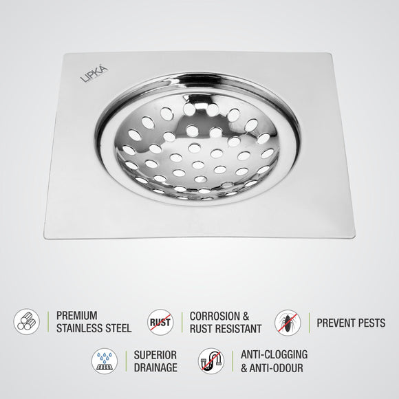 EON Square Flat Cut Floor Drain (6 x 6 Inches) - LIPKA - Lipka Home