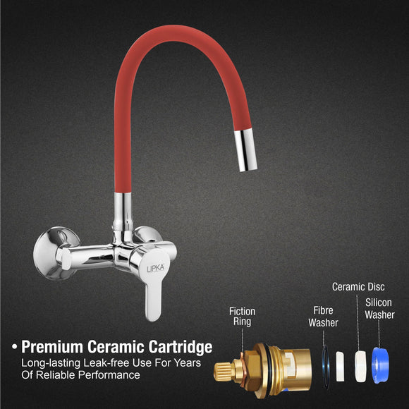 Fusion Single Lever Sink Mixer with Red Flexible Silicone Spout (20 Inches) - LIPKA - Lipka Home