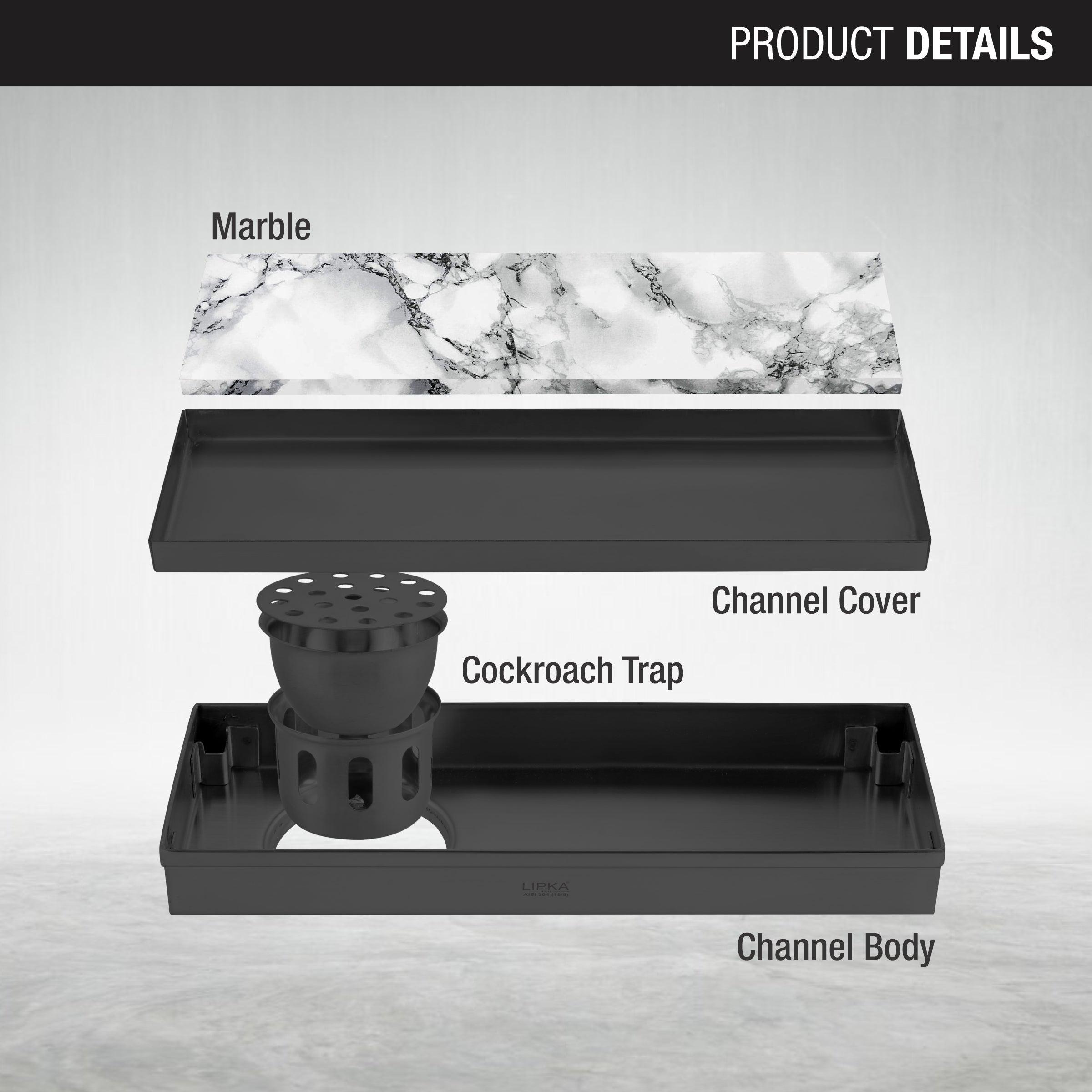 Marble Insert Shower Drain Channel - Black (18 x 4 Inches) - LIPKA - Lipka Home