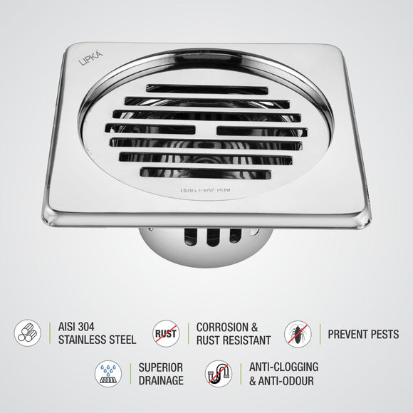 Golden Classic Jali Square Floor Drain (6 x 6 Inches) with Coockroach Trap - LIPKA - Lipka Home