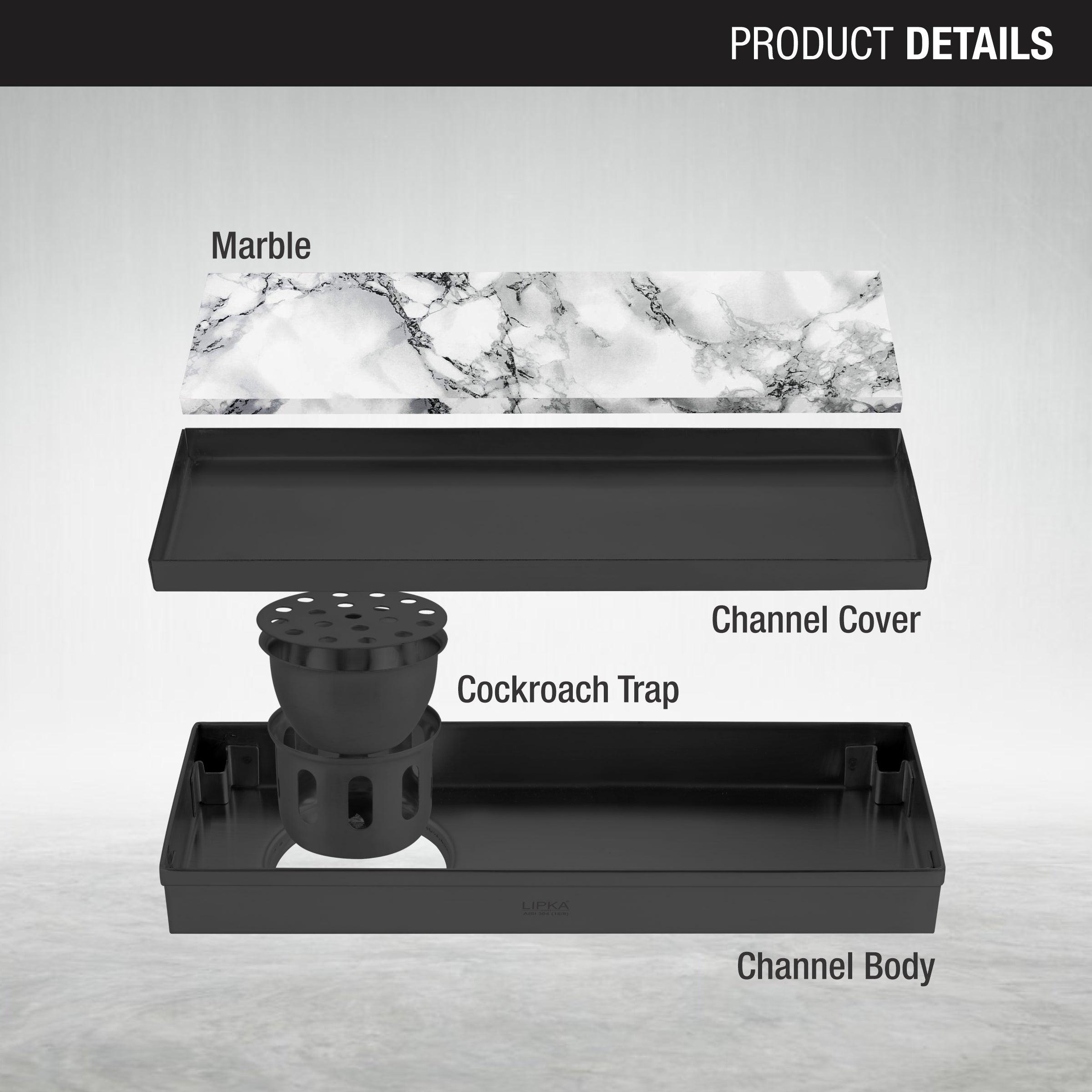 Marble Insert Shower Drain Channel - Black (18 x 5 Inches) parts